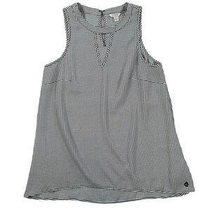 Guess Houndstooth Sleeveless Blouse Women's Small Black/White Keyhole Top